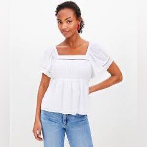 LOFT White Angel Sleeve Square Neck Blouse